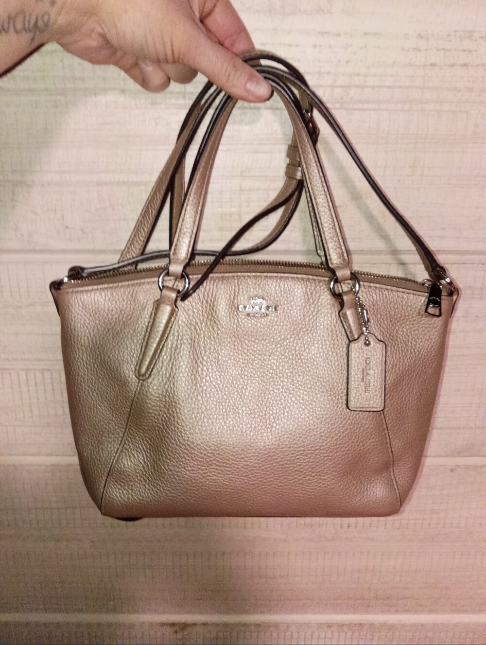 Coach Metallic Champagne Leather Satchel Handbag
